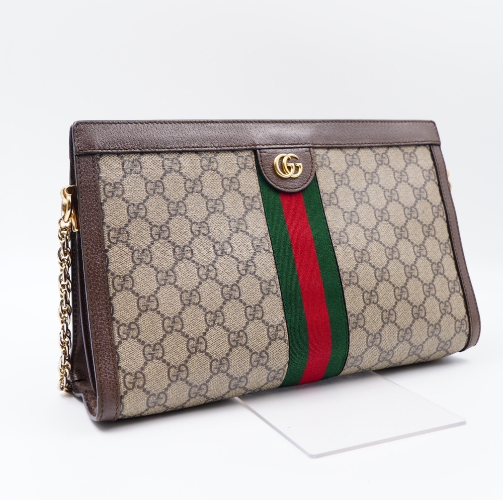 Gucci Beige Monogram Shoulder Bag with Green and Red Web Stripe - Picture 5 of 16